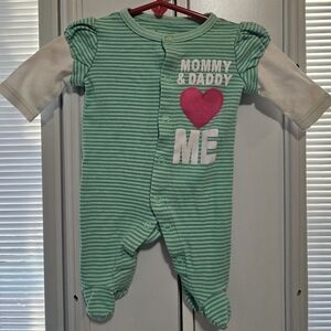 Circo Green & White Striped Footed Sleeper with “Mommy & Daddy Love Me” text
